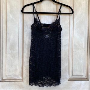 Black lace lingerie slip dress with wire support